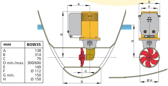 Vetus baş manevra pervanesi, 35 kgf, 12V