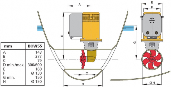 Vetus baş manevra pervanesi, 55 kgf, 12V