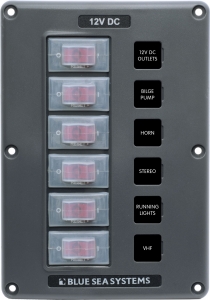 Blue Sea Systems suya dayanıklı sigorta paneli. Flybridge ve açık kokpitler için dizayn edilmiştir.6 lı