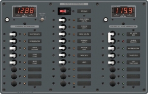 Sigorta paneli. 6 AC/18 DC pozisyonlu. 12V DC/230V AC. 375x254 mm. Etiket seti dahil.