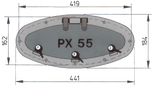 Vetus lomboz, tip PX55. Çerçeve elde cilalanmış anodize alüminyum, camı 10 mm duman rengi akriliktir.