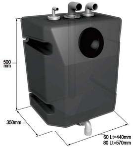 Vetus dik montaj pis su tankı. Koku geçirmez ve dışarıdan seviye görülebilir. 80 LT