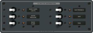 Blue Sea Systems DC 6 pozisyonlu sigorta paneli. 12V DC. 95x267mm. 30 adet DC Etiket. 6 adet 15A otomatik sigorta.