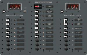 Sigorta paneli. 6 AC/18 DC pozisyonlu. 12V DC/230V AC. 375x254 mm. Etiket seti dahil.