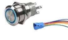 Krom Buton Led  (On)-Off Yaylı 19 Mm Soketli